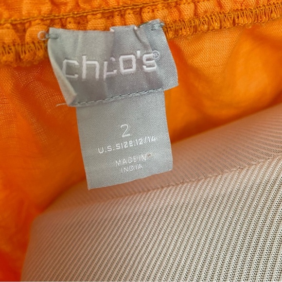 Chicos Bright Orange Linen Blend Off the Shoulder Peasant Top sz 2 / US 12-14 - Picture 7 of 10